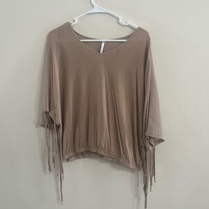 Umgee Taupe Fringe Blouse